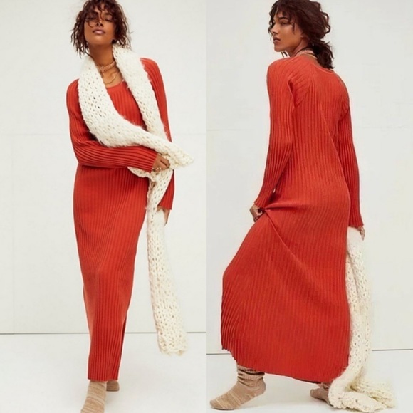 Free People Walk About Maxi Dress in Orange Rust - Picture 1 of 8